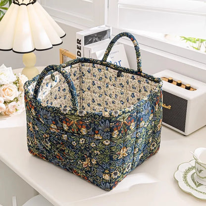 Floral Fabric Storage Bins with Handles – Foldable Desktop Organizer Basket for Clothes, Underwear & Home Decor Multi-Compartment Storage