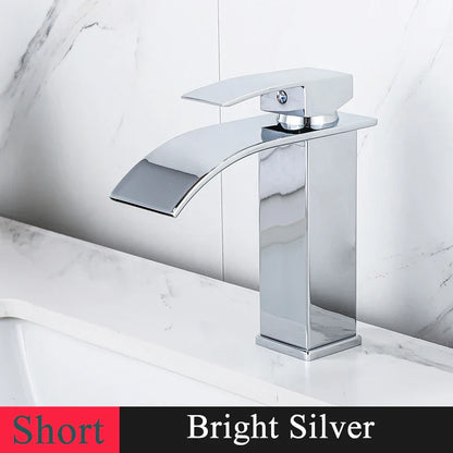 Bathroom Basin Sink Faucet - Deck Mount Waterfall Spout Tap with Single Handle, Hot & Cold Water Mixer for Vanity Washbasin