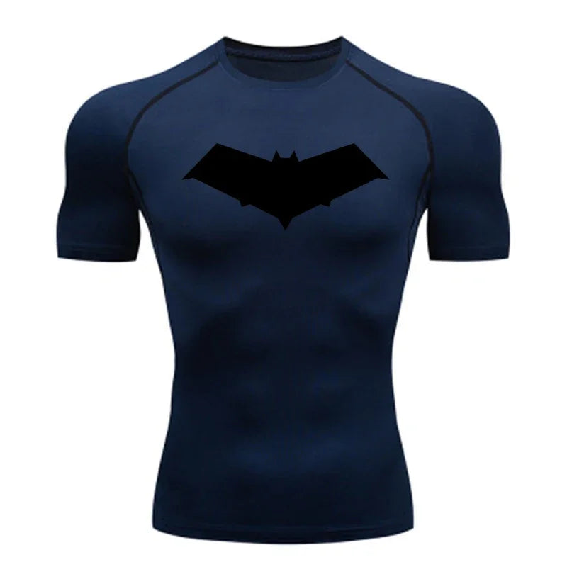 Men’s Summer Casual Compression T-Shirt — Quick-Dry Bat Print Fitness, Gym, MMA Rashguard Workout Tee