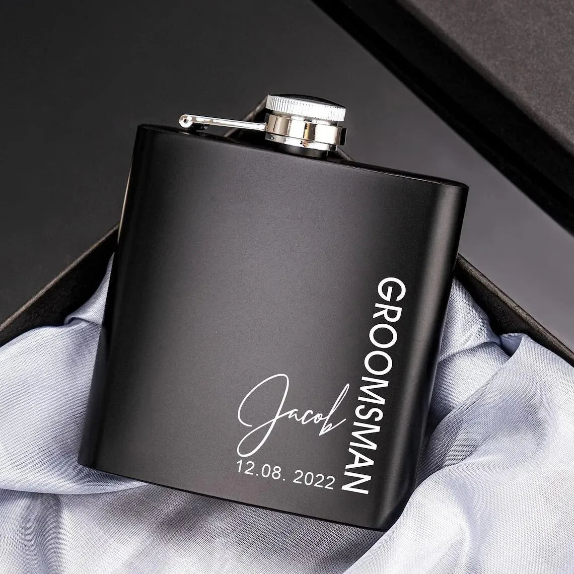 Personalized 6oz Stainless Steel Hip Flask – Engraved Gift for Best Man, Groom, Wedding with Custom Logo & Gift Box