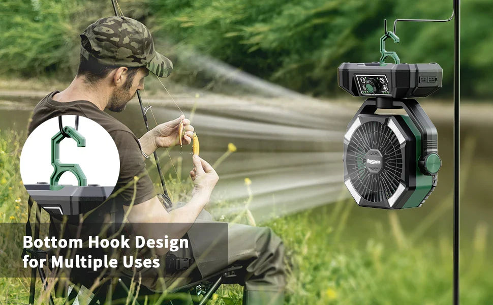 coldSky Portable Camping Fan — 4 LED Lanterns, 8 Speeds, 20000mAh Battery for Outdoor Use