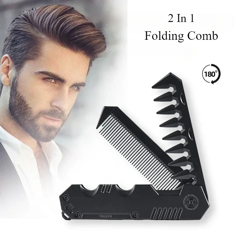Multifunctional Folding Pocket Comb - Plastic Wide Tooth Beard & Hair Styling Comb for Barber, Salon & Grooming Use
