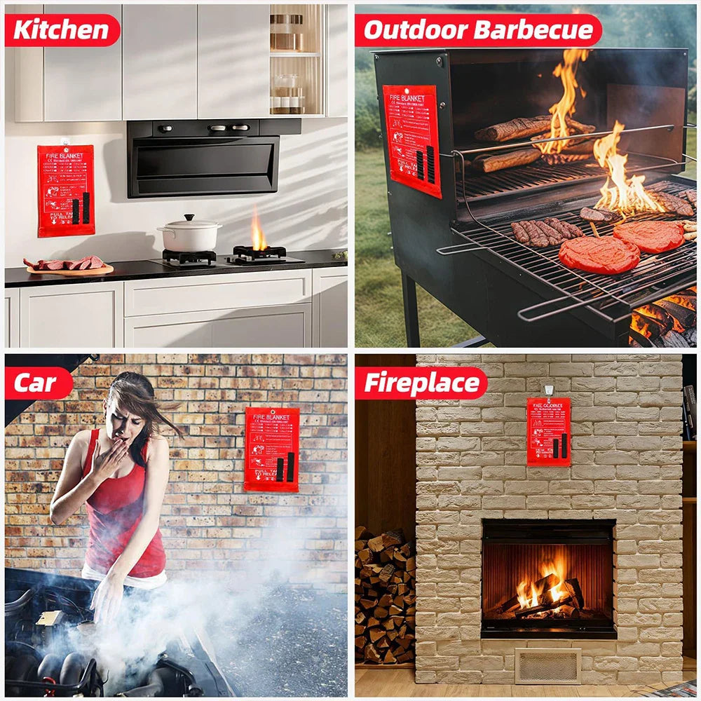 4PCS Reusable Fiberglass Fire Blankets – Emergency Safety Cover for Kitchen, Car, Camping, Grilling & Office Use
