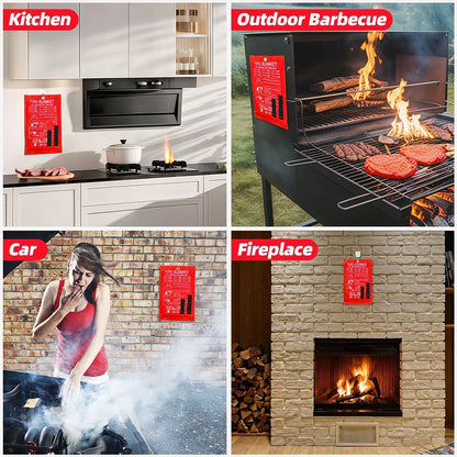 4PCS Reusable Fiberglass Fire Blankets – Emergency Safety Cover for Kitchen, Car, Camping, Grilling & Office Use