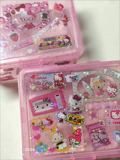 5Pcs Rilakkuma Cutting Stickers – Cute Bear & Hello Kitty Cartoon DIY Stickers for High-Quality Material & Crafts