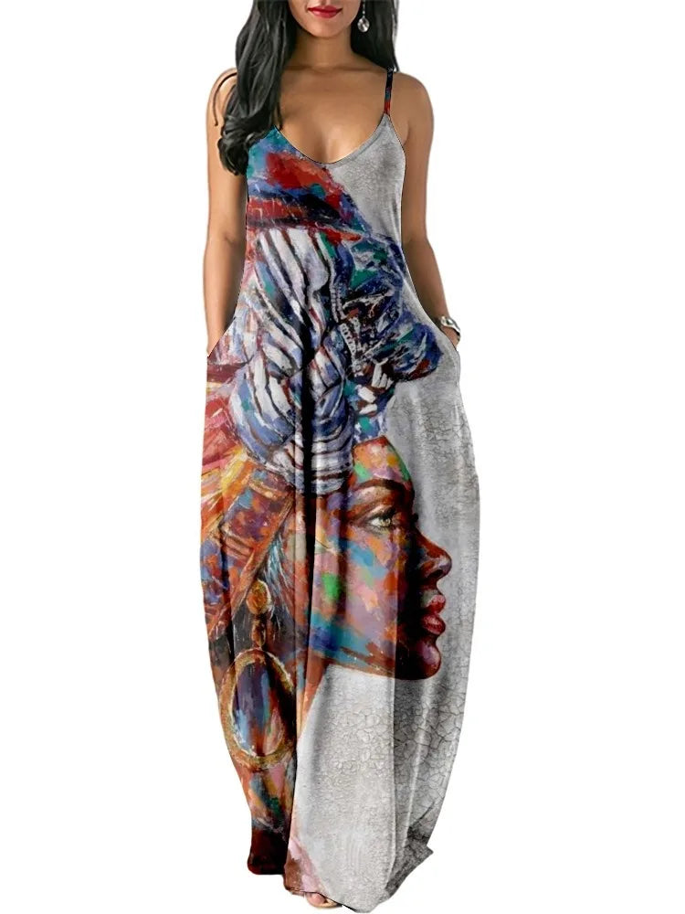 Women’s World Map Beach Dress – Elegant Sexy Long Sundress with Irregular Hem, Sleeveless Spaghetti Straps, Plus Size Summer Dress