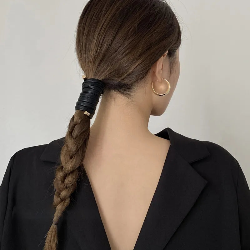 New Fashion INS Temperament Leather Scrunchies Hair Clips - Simple Design Sense Back Head Hairpin Headdress