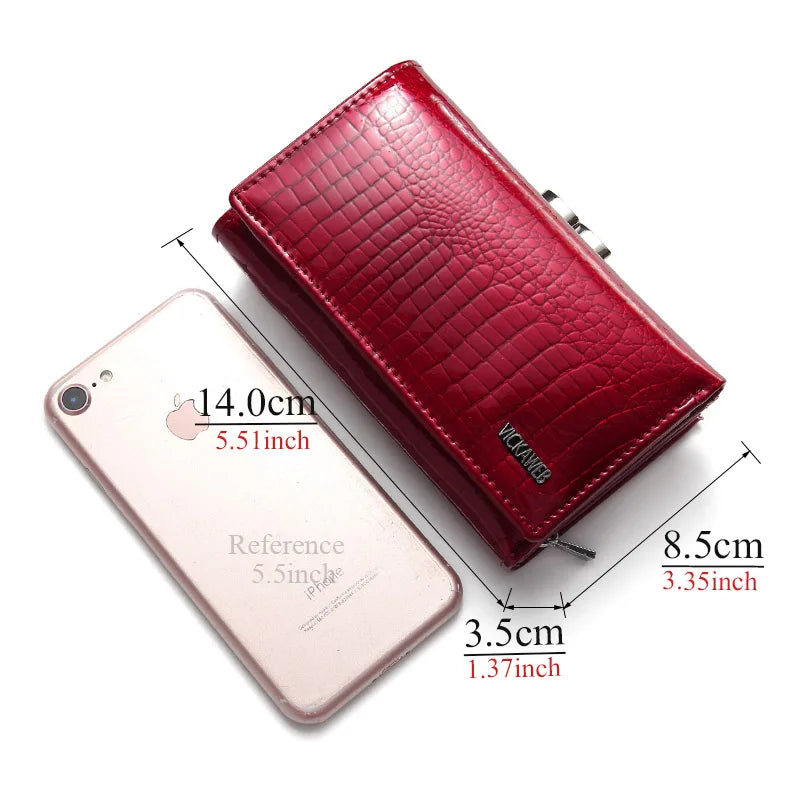 Women’s Genuine Leather Short Wallet – Fashion Alligator Hasp & Zipper Coin Purse AE2155