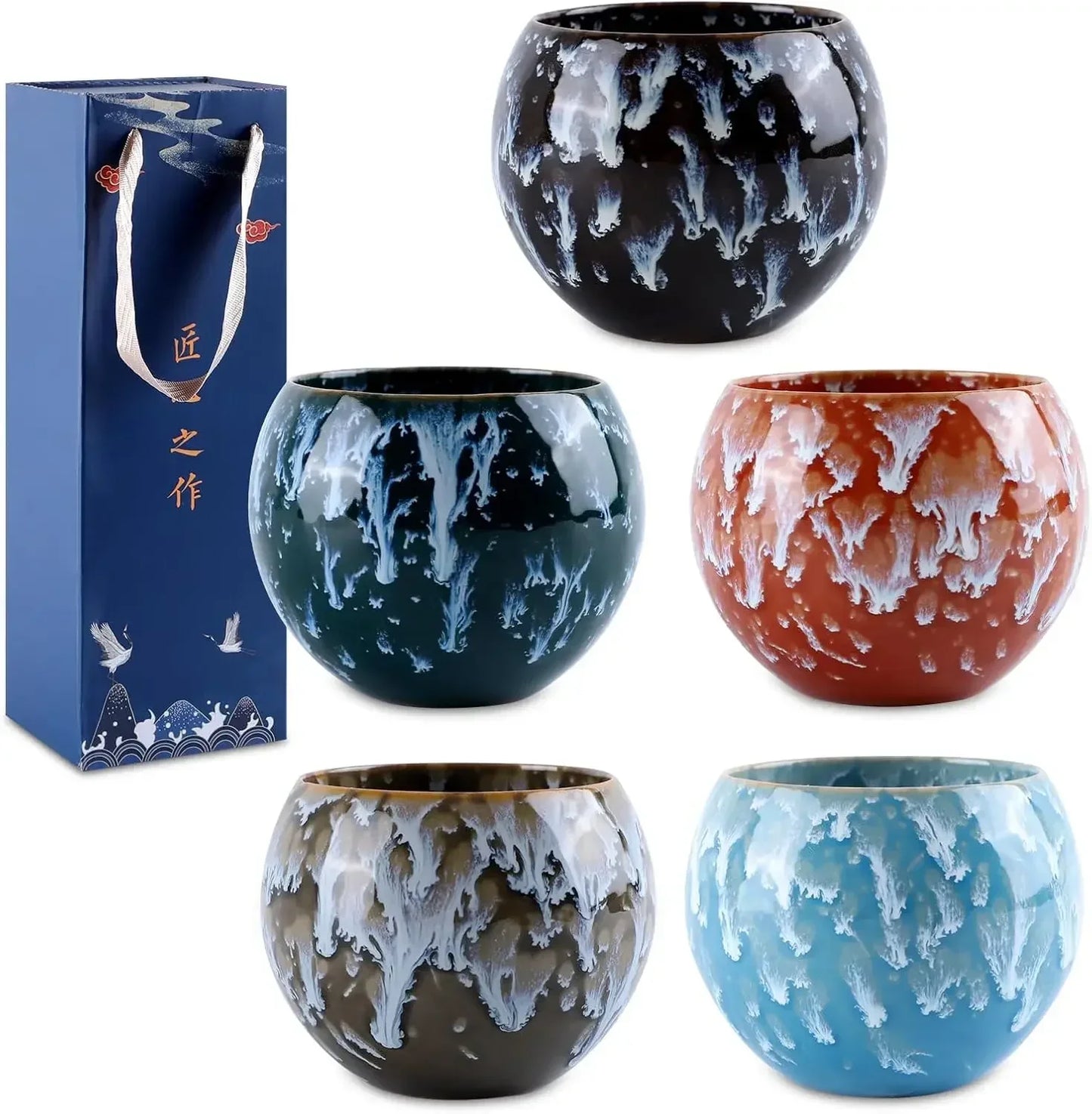 Chinese Ceramic Kung Fu Tea Set – 5 Piece Teacup Set with Gift Box, Perfect for Daily Home Drinking