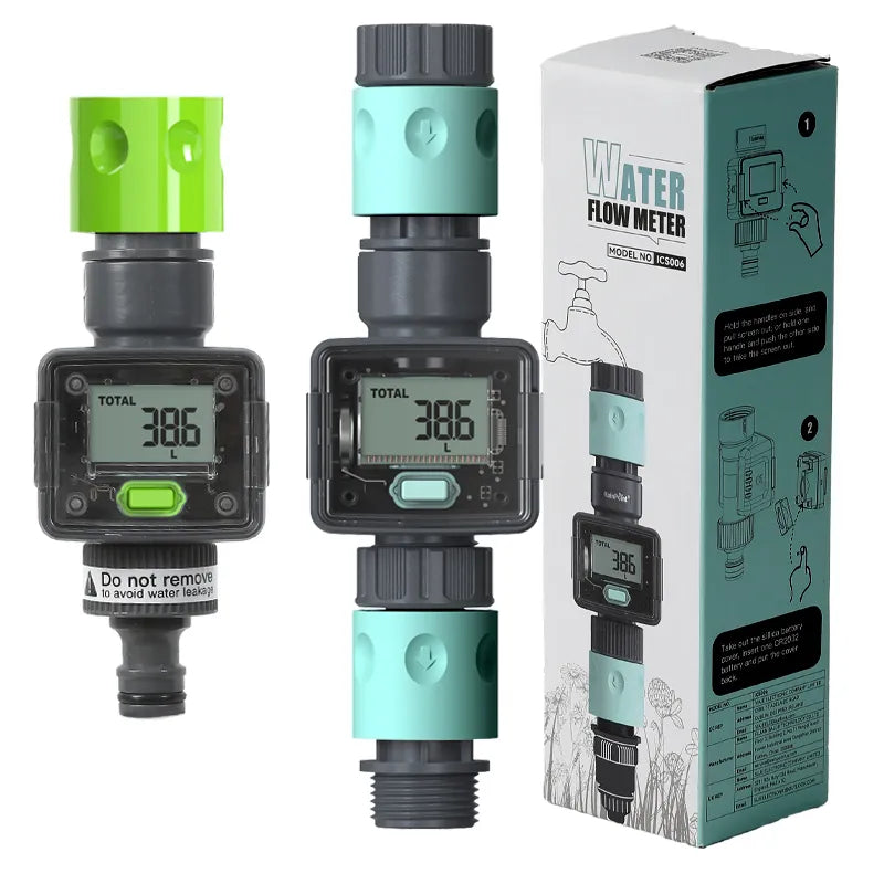 Digital Water Flow Meter for Outdoor Garden Hose - Measure Consumption and Flow Rate with Quick Connectors