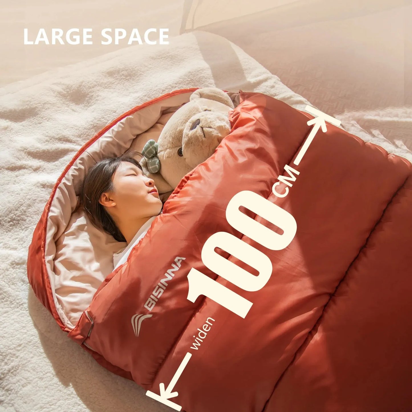 BISINNA Large 3-Season Camping Sleeping Bag – Lightweight, Extra Wide & Long for Adults | Hiking, Fishing, Outdoor Rest