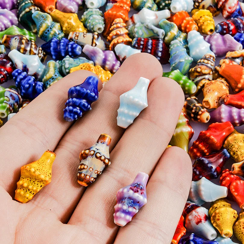 10/20/30PCS Colorful Ceramic Animal Beads – 2mm Hole Clownfish, Turtle, Star & Conch Shell for DIY Jewelry, Bracelets & Crafts