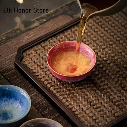 45ml Household Ceramic Teacup – Kiln Change Satin Blue Master Cup for Tea Tasting & Jianzhan Teahouse Teaware