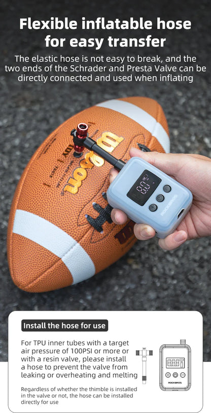 ROCKBROS 150 PSI Portable Bike Air Pump – Digital Tire Inflator, Rechargeable Mini Compressor