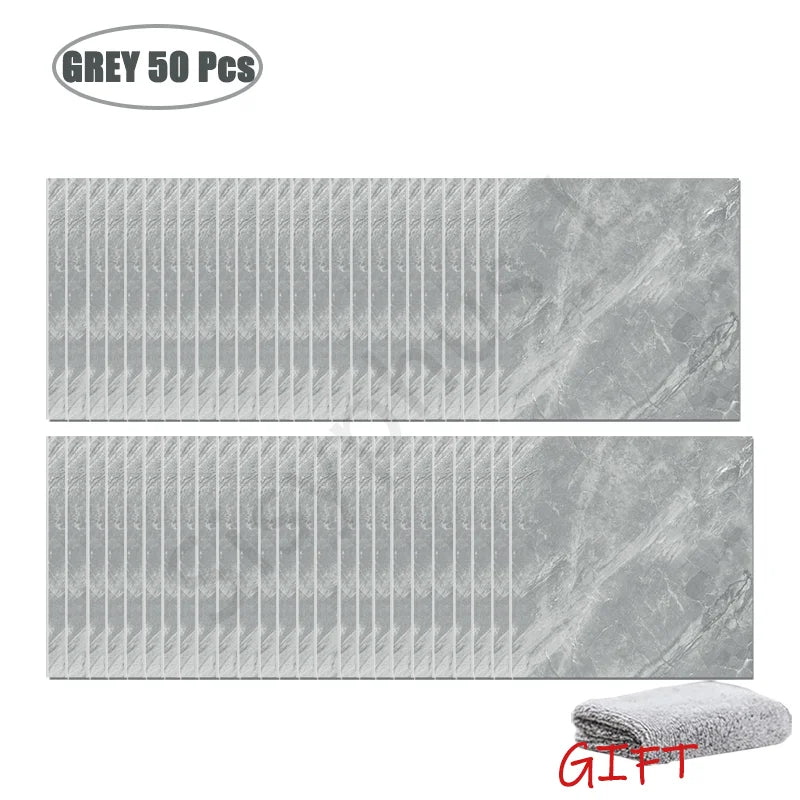 10-50Pcs PVC Marble Wall Stickers — Self-Adhesive Thickened Waterproof Tile Stickers for Bathroom Kitchen Floor Home Decor