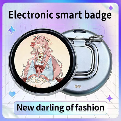Magnetic Smart E-Badge 1.85" HD Display - Anime Dynamic GIF, Photo & Video DIY Badge with Lanyard for Students & Fans