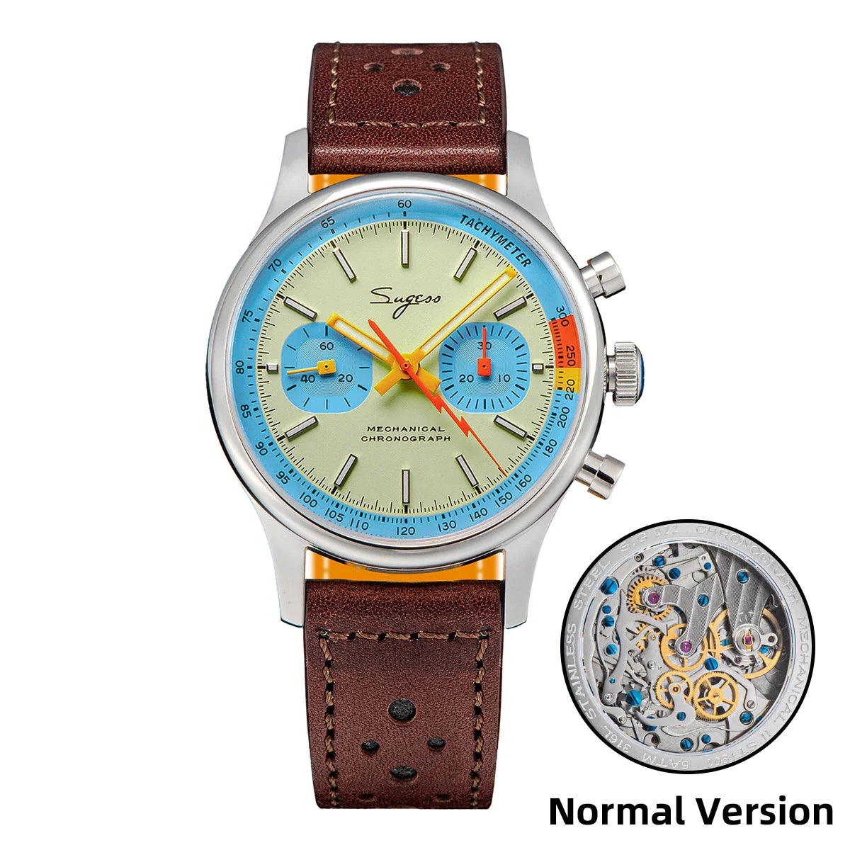 Sugess Men's Chronograph Mechanical Watch – Seagull ST19 Swan Neck Movement with Sapphire Crystal Racing V2