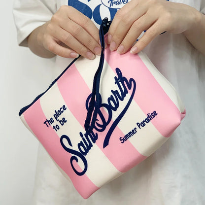S-Saint B-Barth Striped Neoprene Zip-Up Clutch – Unisex Cosmetic & Toiletry Makeup Bag for Women