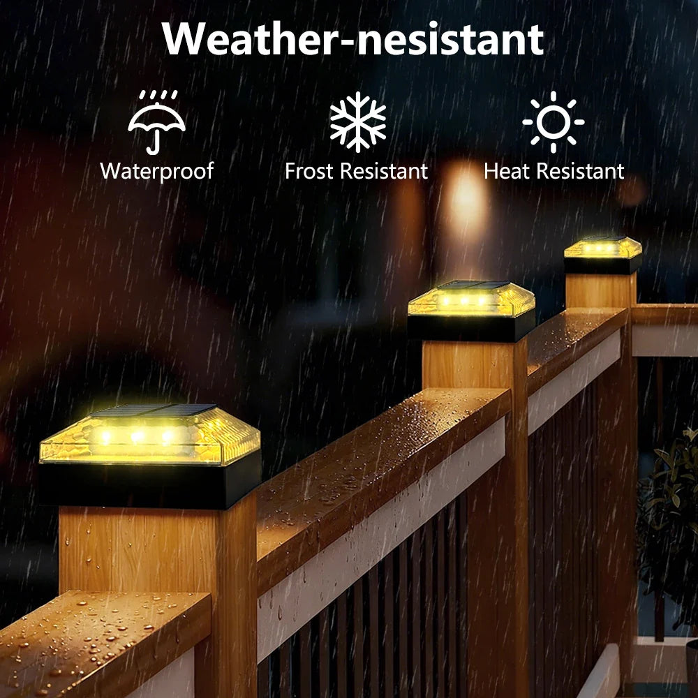1/4PCS Solar Post Cap Lights - IP65 Waterproof Fence Topper LED Lights with 3 Color Modes for 4x4 Vinyl & Wood Posts