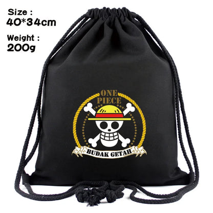 One Piece Luffy Anime Drawstring Backpack — Full-Color Cartoon Storage Bag with Pocket
