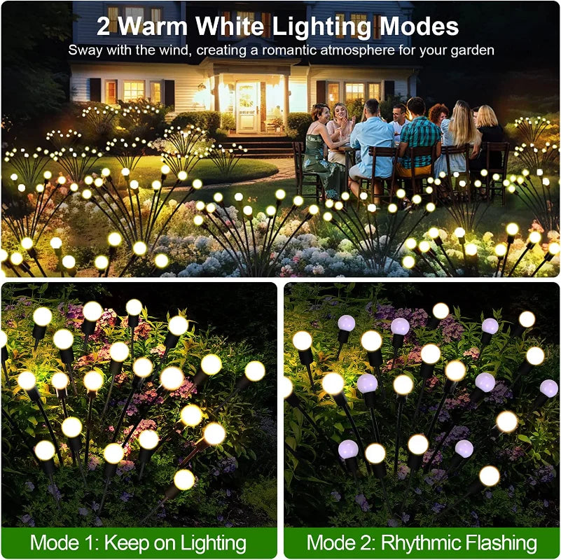 12-Pack Waterproof Outdoor LED Solar Firefly Lights - Starburst Design for Lawn, Garden Path, Landscape Decoration