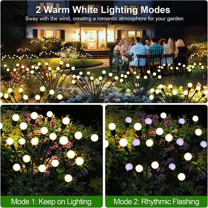 12-Pack Waterproof Outdoor LED Solar Firefly Lights - Starburst Design for Lawn, Garden Path, Landscape Decoration