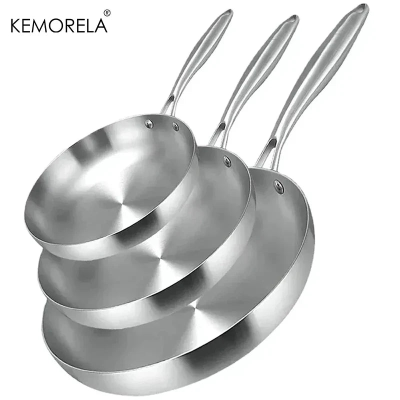 2/3PC Stainless Steel Frying Pan Set - 304 Food Grade Non-Stick Wok Pans, 2MM Thick, 5-Ply, Available in 22cm, 24cm, 26cm, 28cm