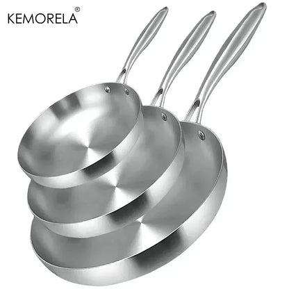 2/3PC Stainless Steel Frying Pan Set - 304 Food Grade Non-Stick Wok Pans, 2MM Thick, 5-Ply, Available in 22cm, 24cm, 26cm, 28cm