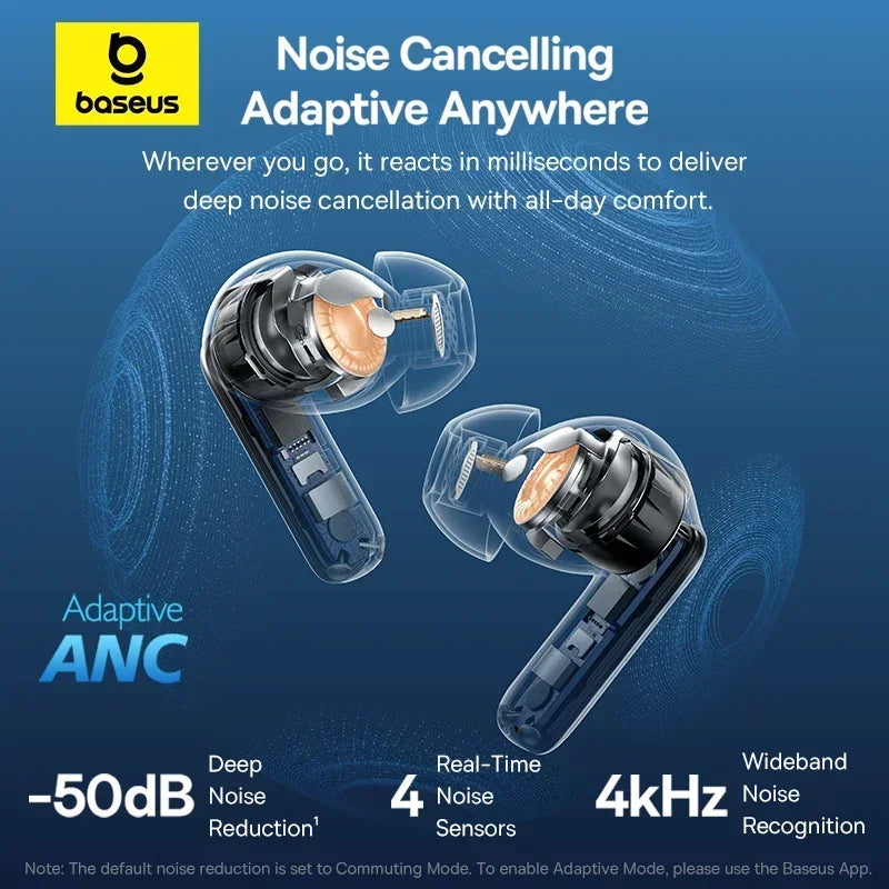 Baseus EP10 Pro ANC Wireless Earbuds – Bluetooth 6.0 Hi-Res Earphones with 6 Mics, 50dB Adaptive Noise Cancellation, LDAC, IP55
