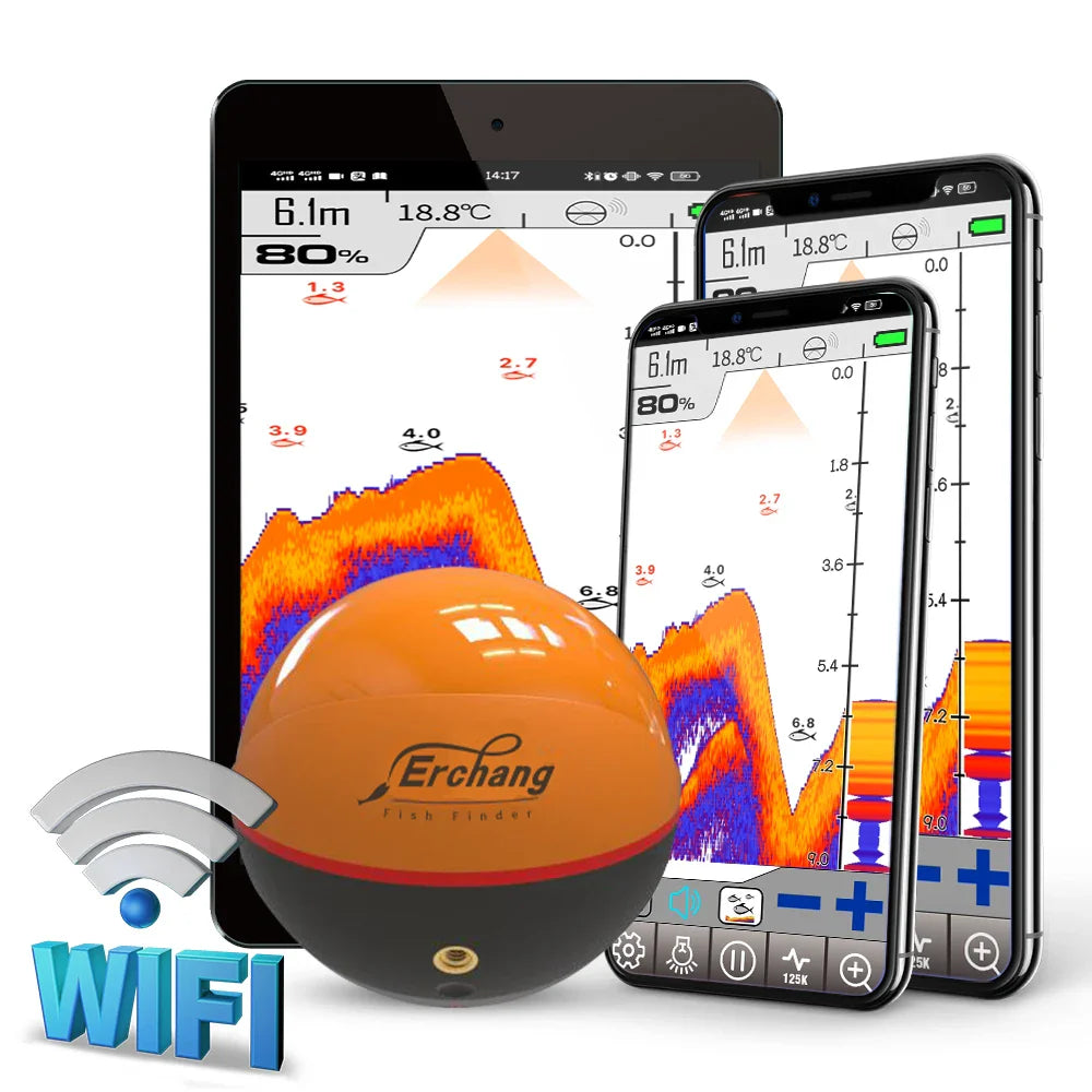 Erchang F68 WIFI Fish Finder – 100M Wireless Echo Sounder for Lake & Sea Fishing, Compatible with iOS & Android