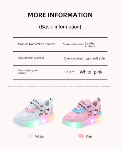 Sanrio LED Hello Kitty Shoes for Girls – Cute Cartoon Kawaii Summer Sneakers with Soft Bottom