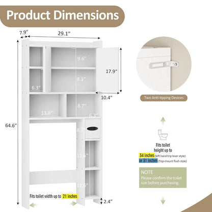 Over-The-Toilet Storage Cabinet - Freestanding Bathroom Organizer with Shelves