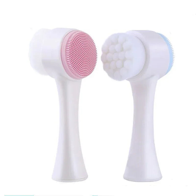 3D Double-Sided Silicone Facial Cleansing Brush – Soft Bristles Manual Massage Exfoliator for Deep Face Wash