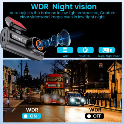 Aprilboy K6 4K WIFI Dash Cam - Front & Rear Dual Lens, 1080P Night Vision, Parking Monitor, Mini Car DVR
