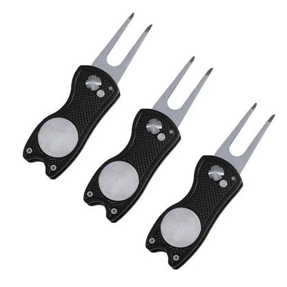 Foldable Golf Divot Repair Tool – Ball Marker & Groove Cleaner Putting Green Fork Accessory