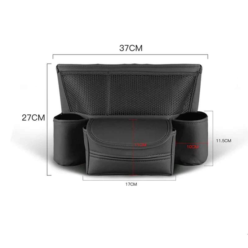 Car Seat Middle Storage Bag – PU Leather Auto Armrest Handbag Holder with Water Cup, Phone & Tissue Pockets, Universal Seat Hanger