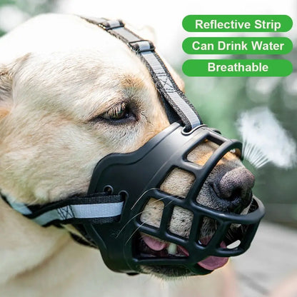 Adjustable Dog Muzzle with Reflective Strip – Anti-Biting Breathable Plastic Mouth Cover for Dogs