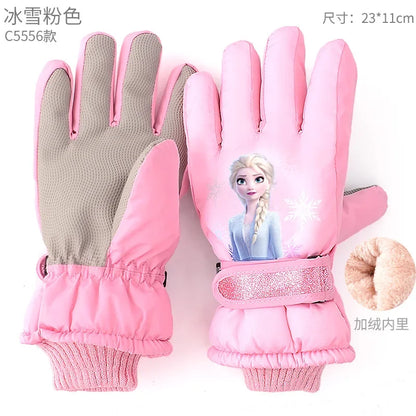 Hasbro Princess Elsa Kids Ski Gloves – Cute Waterproof & Warm Velvet Winter Gloves for Girls