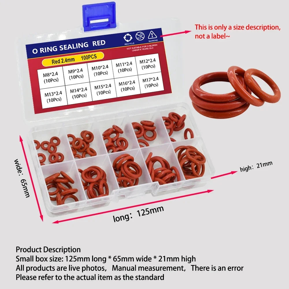 Silicone O-Ring Sealing Washer Kit – Red VMQ High Temp Oil Resistant Plumbing Gasket Assortment (CS 1–3.1 Sizes)