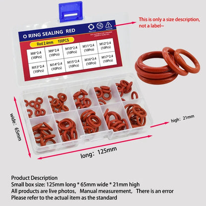 Silicone O-Ring Sealing Washer Kit – Red VMQ High Temp Oil Resistant Plumbing Gasket Assortment (CS 1–3.1 Sizes)