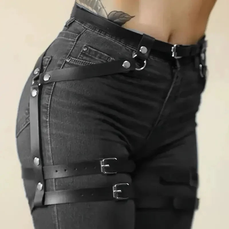 Punk Gothic Leg Garter Belt - Women's PU Leather Leg Harness & Fashion Waist Accessory