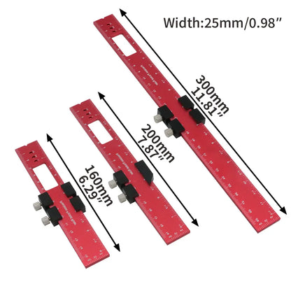 Pocket Woodworking Tools Ruler: Aluminum Precision Ruler with T-Track Metal Slide Stops, Inch and Metric Scale - Layout Tool