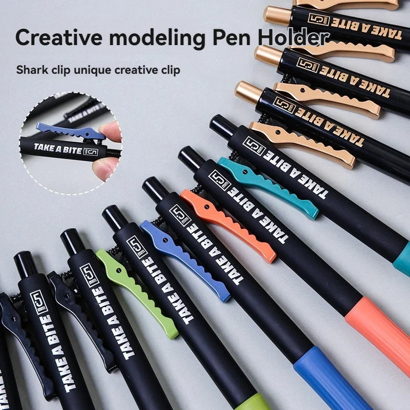 4-Piece Crocodile Clip Gel Pen Set - 0.5mm Black Ink Quick-Dry Smooth Writing Pens