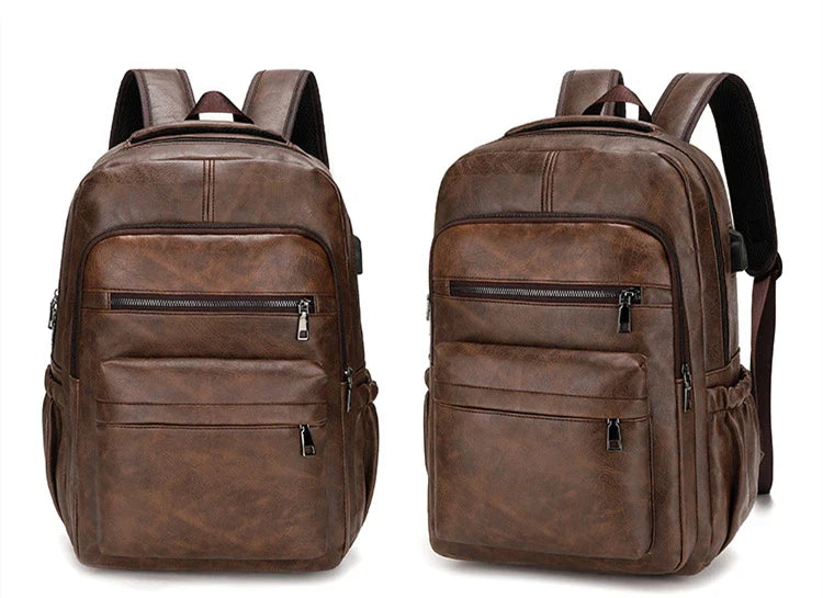 High-Quality USB Charging Backpack for Men – PU Leather Laptop Backpack for Teenagers & Boys, Large Schoolbag