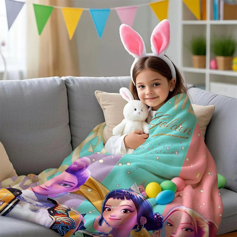 K-Pop Demon Hunter Flannel Blanket — Anime Girl Team Throw — Winter Warm Sofa & Bed Cover Fan Gift