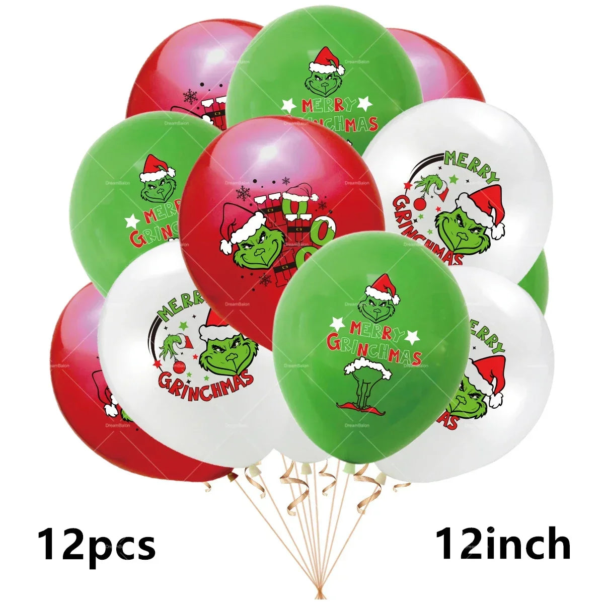 Grincs Christmas Party Balloon Decoration Set – Merry Xmas Banner Cake & Disposable Tableware Supplies Green Red