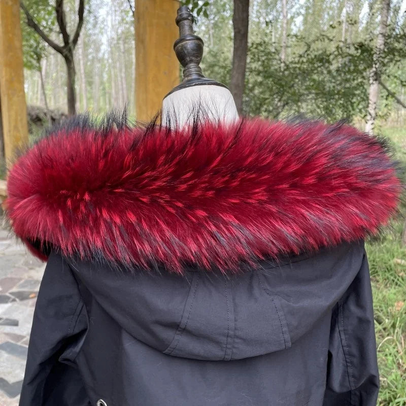 Natural Raccoon & Fox Fur Scarf – Luxury Women’s Winter Fur Collar and Hood Trim for Coats & Jackets
