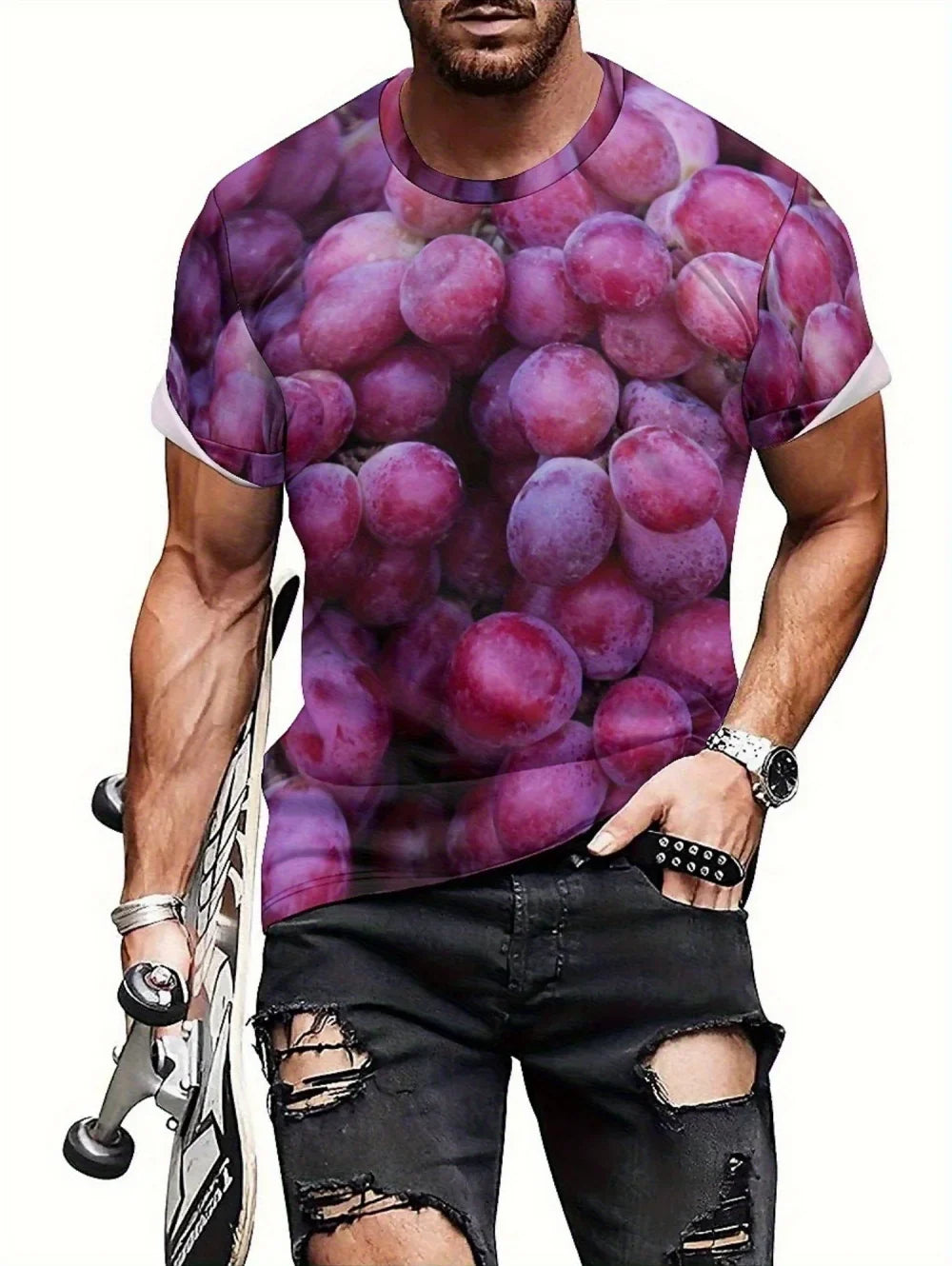 Men’s Watermelon Graphic T-Shirt - Funny 3D Fruit Print Oversized Summer Tee