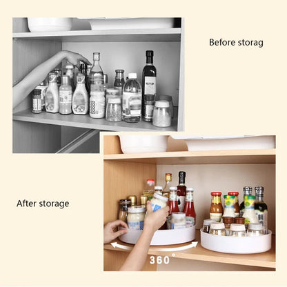 360° Rotating Cabinet Organizer – Non-Slip Kitchen & Bathroom Turntable for Spices, Cosmetics & Storage