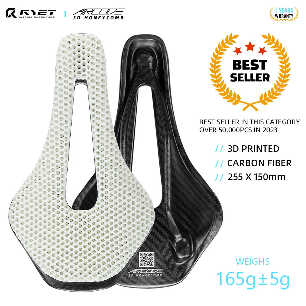 2024 RYET 3D Printed Carbon Bike Saddle — Ultralight Hollow MTB & Road Racing Cycling Seat Cushion